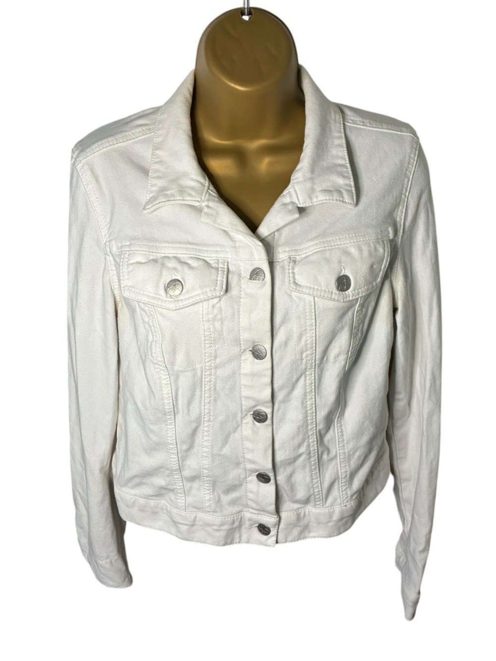 Jessica Simpson Pixie Fitted Cropped Denim Jacket Stretch White L